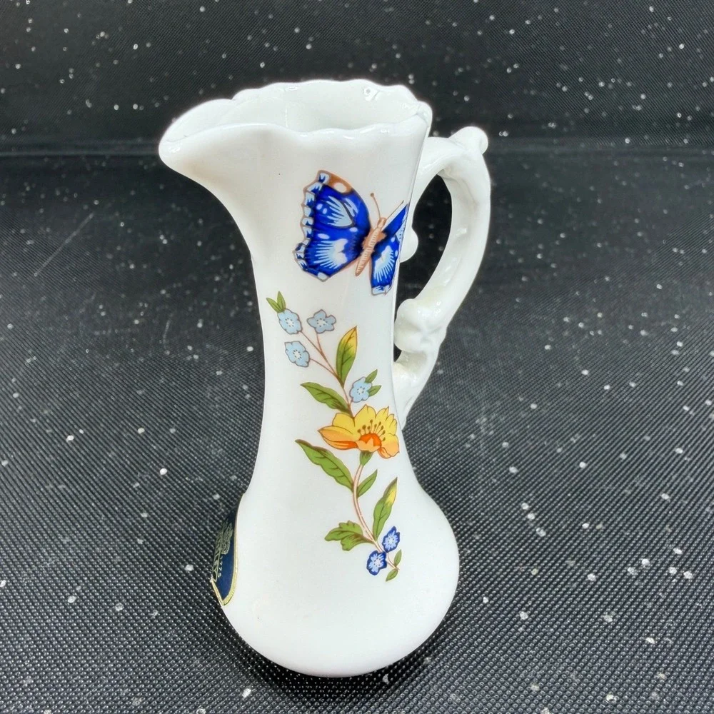 Aynsley Cottage Garden Miniature Pitcher Fine Bone China Butterfly Floral 4in